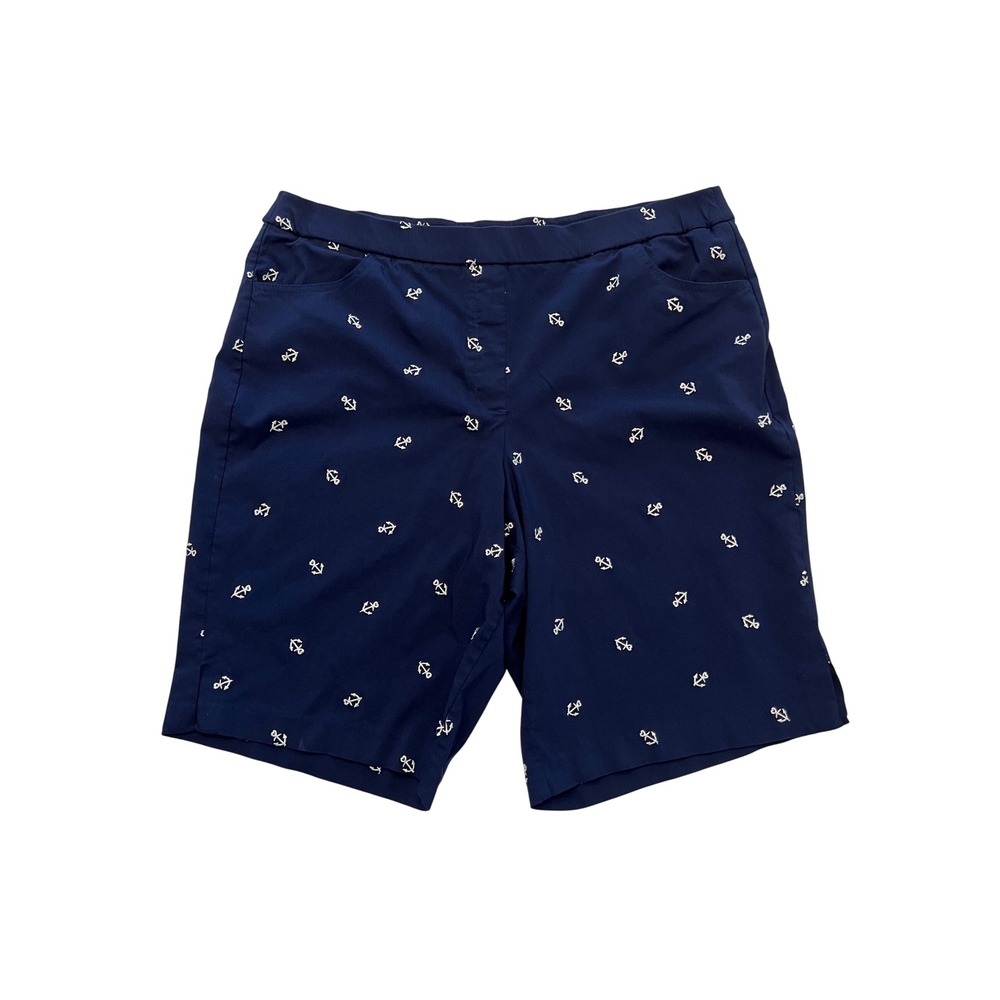 Alfred Dunner Navy Blue White Anchor Embroidered Coastal Preppy Shorts Size 20W